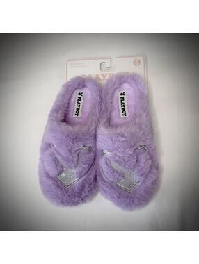 Playboy Purple Faux Fur Slippers with Bunny Logo - Size Small 5-6